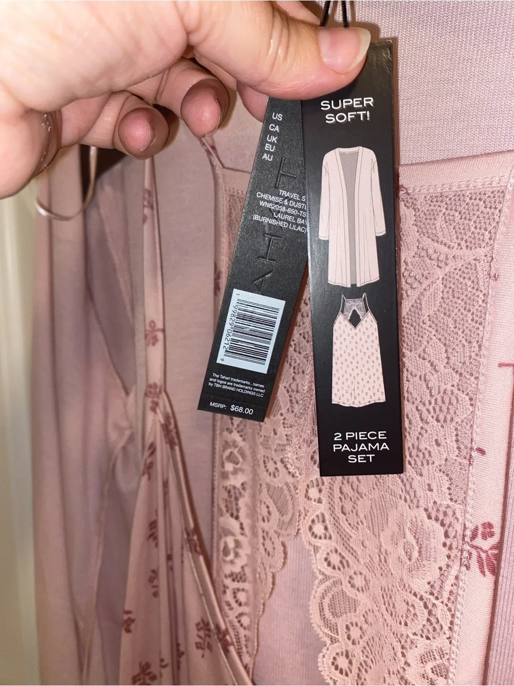 Tahari Pale Pink Floral Slip Nightdress with Matching Open Robe